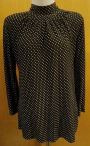 Black and White Polka Dot Long Sleeve Mock Neck 