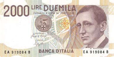 Italy 2000 Lire 1990 - Pick 115  unc
