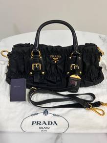 Prada Gathered Nylon Black Women's Shoulder Bag