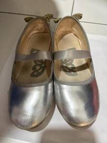 Silver ballerina girls shoes with butterfly detail