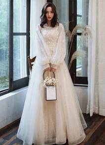 Cream long sleeve prom evening dress gown RBP1190