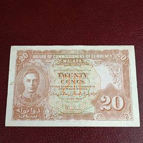 Malaya 1941 King George 20 Cents Banknote 