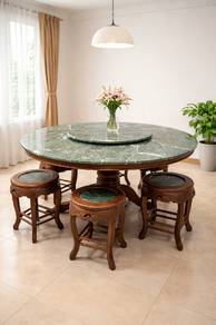 Antique Green Marble Dining Table and 6 Stools