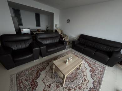 Leather Sofa with Center Table