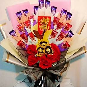 Chocolate & Artificial Flower Hand Bouquet 