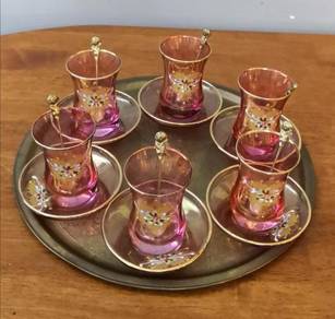Turkish tea set with brass tray