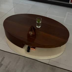 Wooden Oval Coffee Table with Lower Shelf