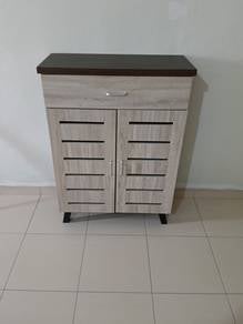 2 Doors with Drawer 4 layers Wooden Shoes Rack