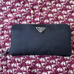 PRADA Long Nylon & Leather Wallet Purse