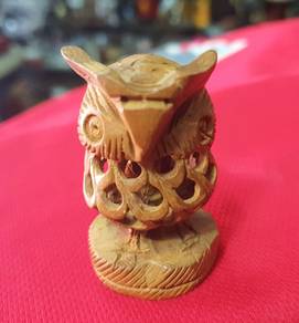 Wooden Owl Statue Hand Carved Sculpture Figurine S