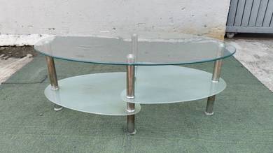 YE38J Meja Kopi Kaca 100cm Oval Glass Coffee Table