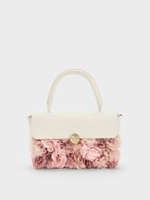 Charles & Keith Floral Mesh Top Handle Bag 