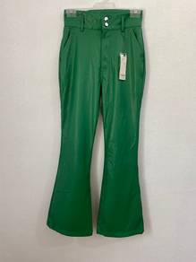 by YOUANCE Green Faux Leather Flare Pants