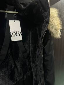 Zara Black Winter Jacket with Fur Hood – Brand New