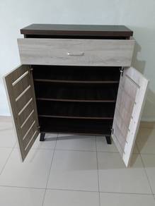 2 Doors with Drawer 4 layers Wooden Shoes Rack