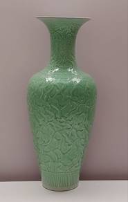 Elegant Celadon Vase with Floral Motifs