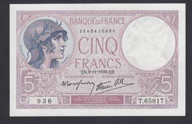 France 5 Francs Violet 1939  - Pick 83