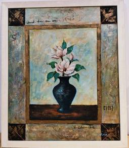 Floral Vase Oil Painting in Textured Frame