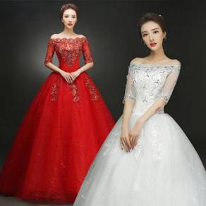 Red white gold puffy wedding dress RB0545