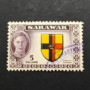 G55 Sarawak 1950 KGVI 5$ WMK Mult Script CA VFU