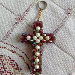 Beeded cross keychain