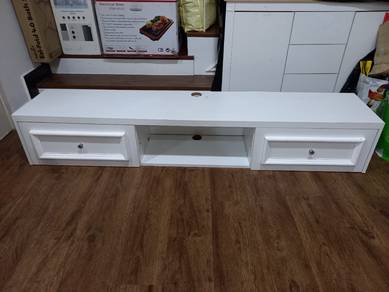Solid wood White TV Console with Drawers and Shelf