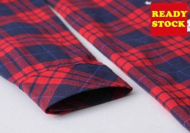 P5100 Red Blue Plaid Hoodie Men Long Sleeved Shirt