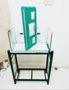 2ft aquarium, plastic cover, stand.