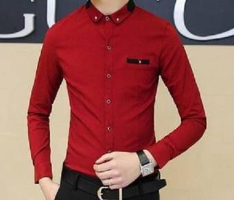 F5061 Stylish Collar Formal Red Long Sleeve Shirt