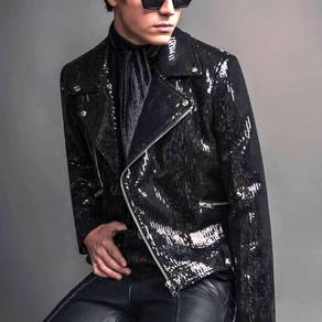 Zara Man Sequin Mens Biker Jacket Black Jacket