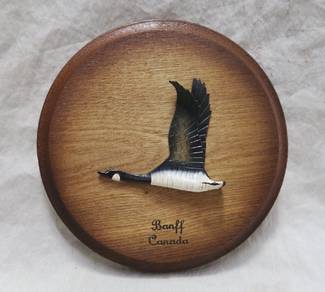 Leather Geese on Wooden Plaque Handcrafted in Cana