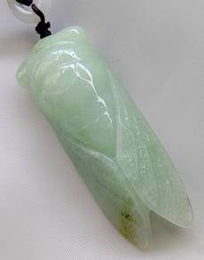 Icy Light Green Jadeite Jade Cicada Pendant
