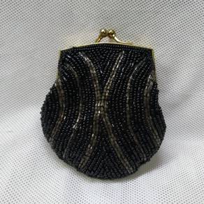Vintage Black Beaded Carla Marchi Coin Purse Kiss