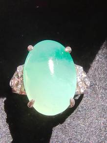 Giok Jadeite Jed Burma Asli Ais Hijau Berbunga