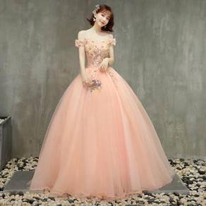 Peach off shoulder prom wedding ball dress RB0790