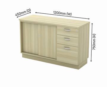 2 in 1 Sliding Door+3 Drawer home Cabinet-B.Ash