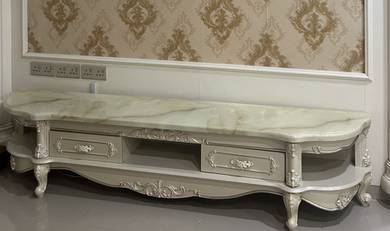 kabinet tv kayu berat marble