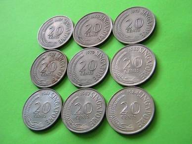 Set 9 koin 20 sen Singapura
