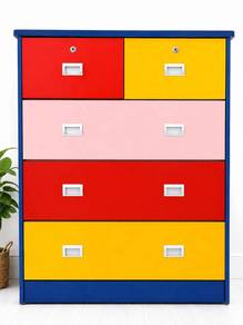 Kabinet 5 Laci Kayu Solid Berwarna|5Drawer Cabinet