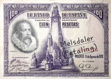 1928 Spain 100 Pesetas Banknote (VF)