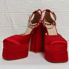 MNSH Women's Candy Color Buckle Crystal High Heels