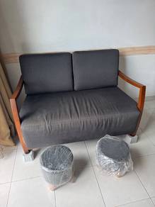 2 seater fabric Sofa with stools, sofa dua orang
