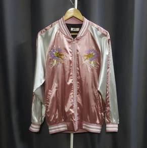 Embroidery Dragon Head Satin Bomber Jacket