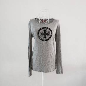 Tory Burch Big Logo Long Sleeve Grey Top