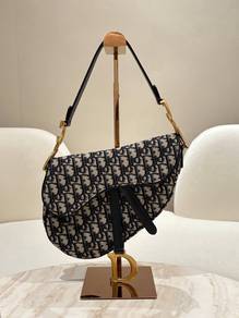 Christian Dior Medium Saddle Blue Dior Oblique