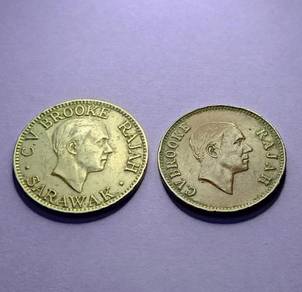 Set 2 koin Sarawak 10 cents 1934 & 1 Cent 1930