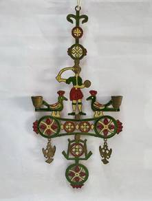 Antique Hanging Figurative Enameled Metal Candle