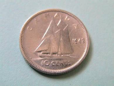 Canada King George VI 10 Cents 1943 Silver Coin