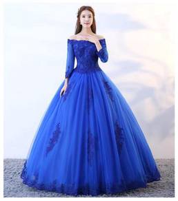 Blue long sleeve wedding prom dress gown RB0739