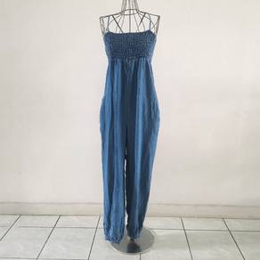 ZARA Soft denim blue  suspenders jumpsuit